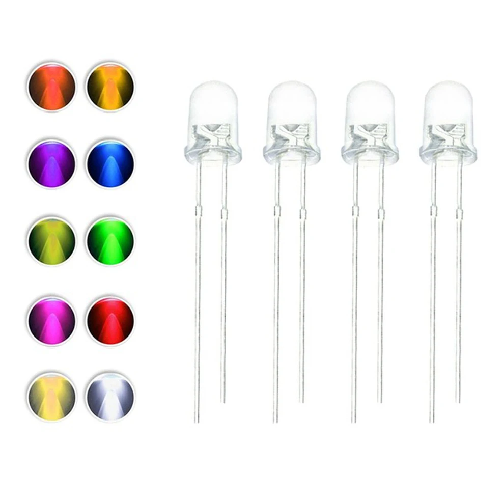 100 unids/lote F3 3MM redondo verde/amarillo/azul/blanco/rojo/blanco cálido/naranja/púrpura/rosa/amarillo verde Kit de diodos de luz LED