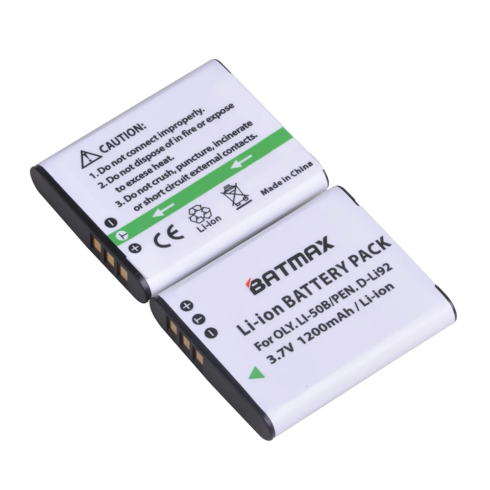 Batmax-Batería de Li-50B de 1200mAh, batería de D-LI92 Li 50B con cargador USB LCD para Olympus u6010 u6020, Pentax XZ-1 SP-800UZ D-Li92 - imagen 2