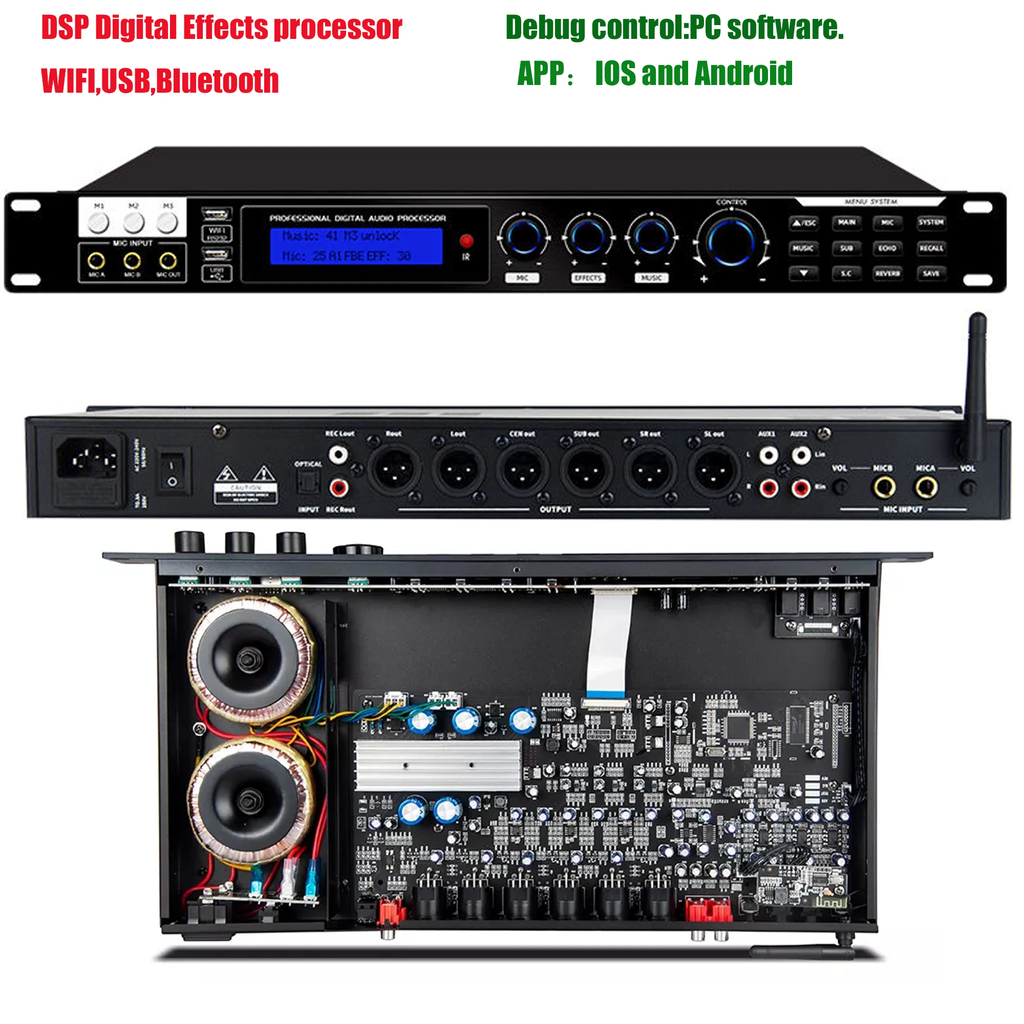 Paulkitson-procesador de Audio Digital AP880 DSP, sistema de Audio profesional, altavoz de Karaoke, efectos, WIFI, USB, Bluetooth