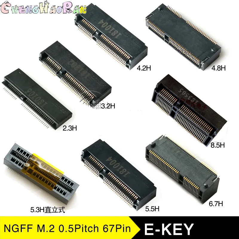 Conector M.2 67P E KEY NGFF, enchufe de interfaz SSD, E-KEY, 2,3 H, 3,2 H, 4,2 H, 4,8 H, 5,3 H, 5,5 H, 6,7 H, 8,5 H, 10 Uds.