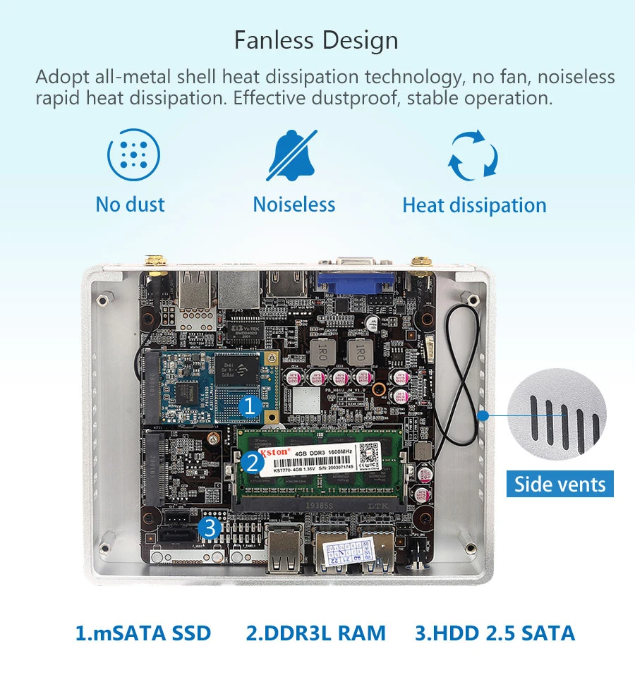 Mini PC sin ventilador Compatible con Windows7/10 Linux Intel Core i5-4200U i7-4500U PC industrial 8x puertos USB HDMI + VGA Compatible con WiFi - imagen 4