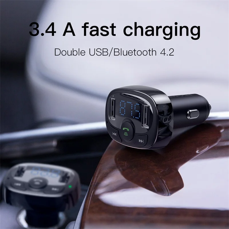 Baseus FM Transmitter Bluetooth Aux Audio MP3 Player FM Radio Dual USB Quick Charge Car Charger FM Modulator Handsfree Car Kit - imagen 5
