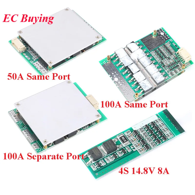 4S 12,8 V 14,8 V 50A 100A Li-ion batería de hierro y litio 18650 Placa de protección cargador módulo de carga BMS Lipo 4 celdas con equilibrio