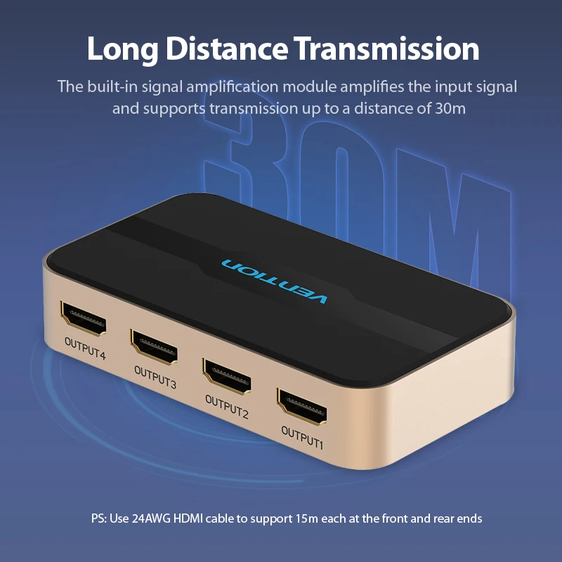 Vention Divisor 1x4 4K/30Hz HDMI 1.4 con Adaptador - imagen 5