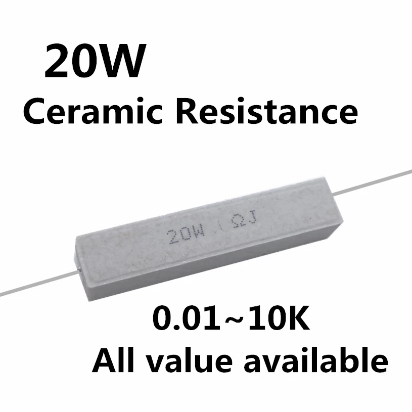 Resistencia de cemento de 20W 5%, resistencia de potencia de 1 piezas, 0,1 ~ 10K, 1R, 2R, 6.8R, 0.01R, 4.7R, 330R, 510R, 68R, 10R, 100, 1K, 1,5 K, 2K, 10K ohm