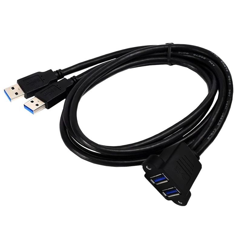 Un cable USB negro con un conector azul