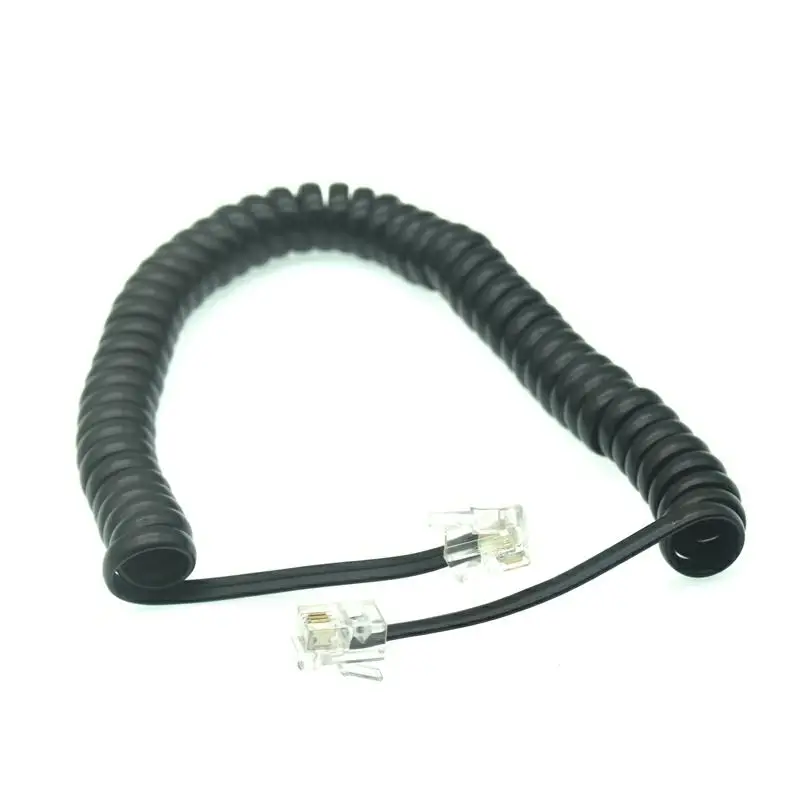 6,5 pies macho RJ11 a RJ11 teléfono auricular Cable de bobina de extensión Cable de línea Cable de extensión de teléfono Cable de línea negro - imagen 4