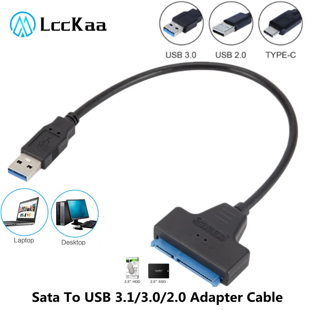 LccKaa-adaptador Sata a USB 3,0 USB 2,0 tipo C, Cable USB 3,0 SATA 3 de hasta 6 Gbps, compatible con disco duro externo SSD HDD de 2,5 pulgadas