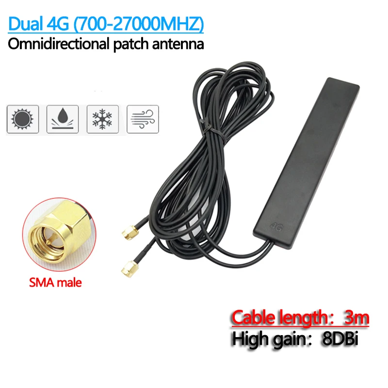 4G + 4G GSM 3G 4G LTE parche antena ganancia 8DB enrutador inalámbrico omnidireccional tarjeta de red RG174 Cable de 3m doble conector macho SMA - imagen 2
