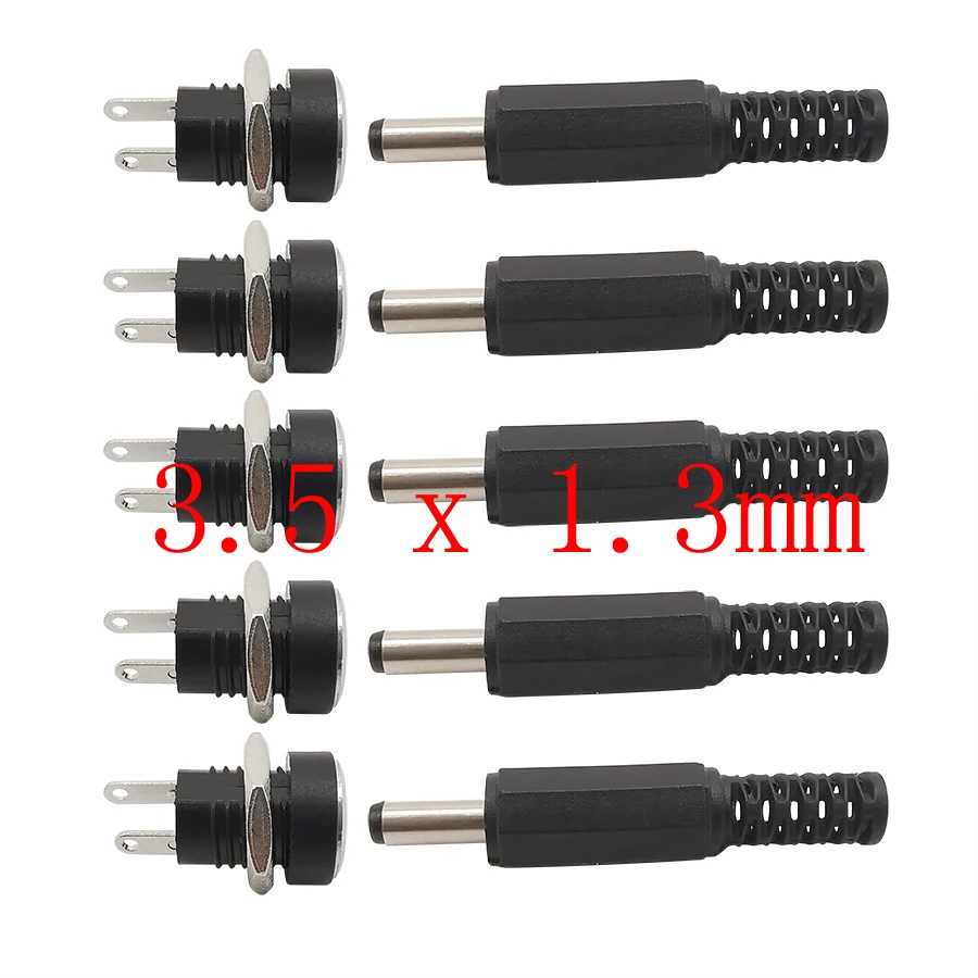 10PCS (5Pairs) DC 3.5 x 1.3mm Plastic Male Plugs DC022B DC Power Socket Female Jack Screw Nut Panel Mount Connector - imagen 3