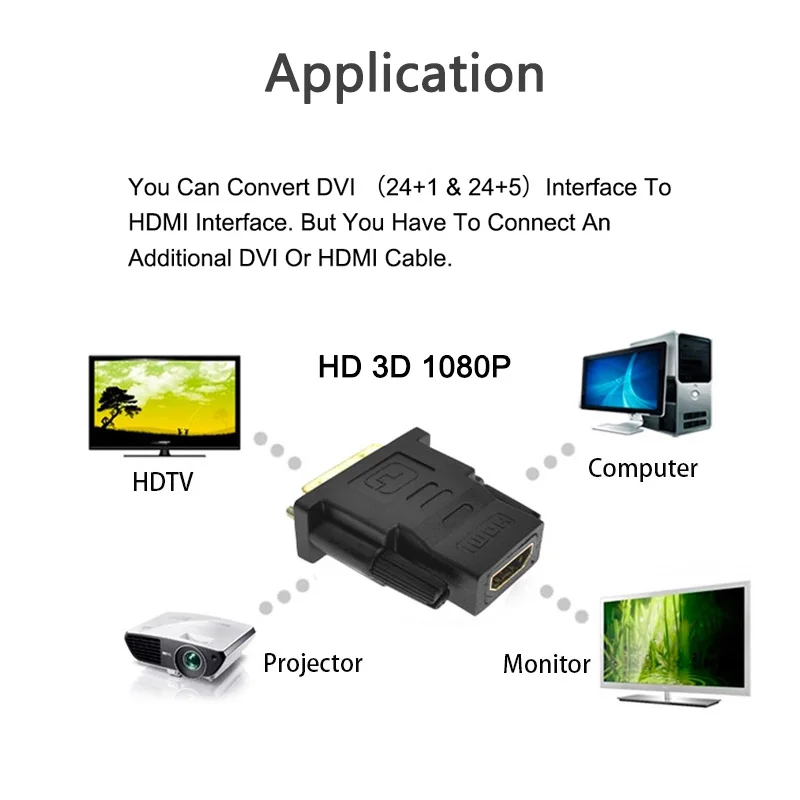 Conector adaptador DVI a HDMI bidireccional HDMI a DVI DVI D 24 + 1 macho a HDMI hembra 1080P convertidor de conector para proyector - imagen 5