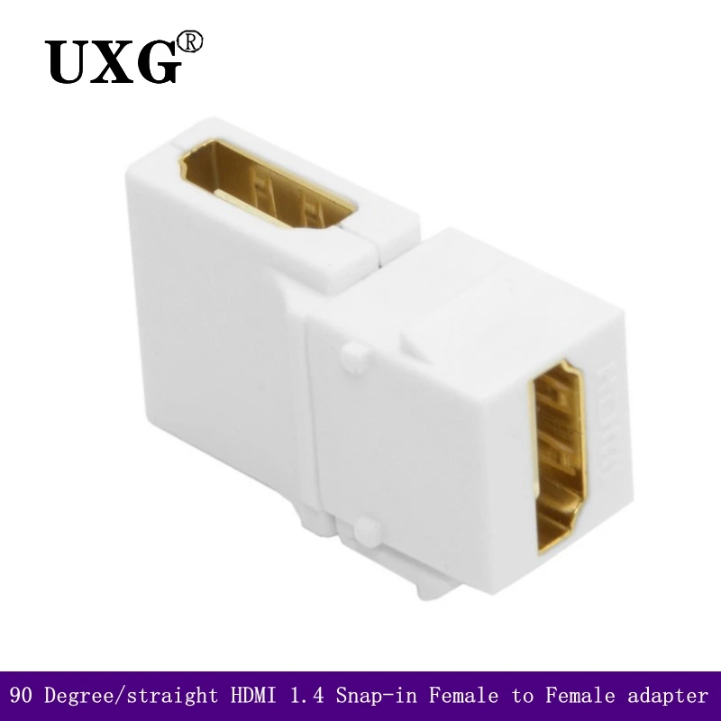 Acoplador Keystone Jack hembra a hembra a presión HDTV 1,4 recto de 90 grados en ángulo recto para placa de pared blanca