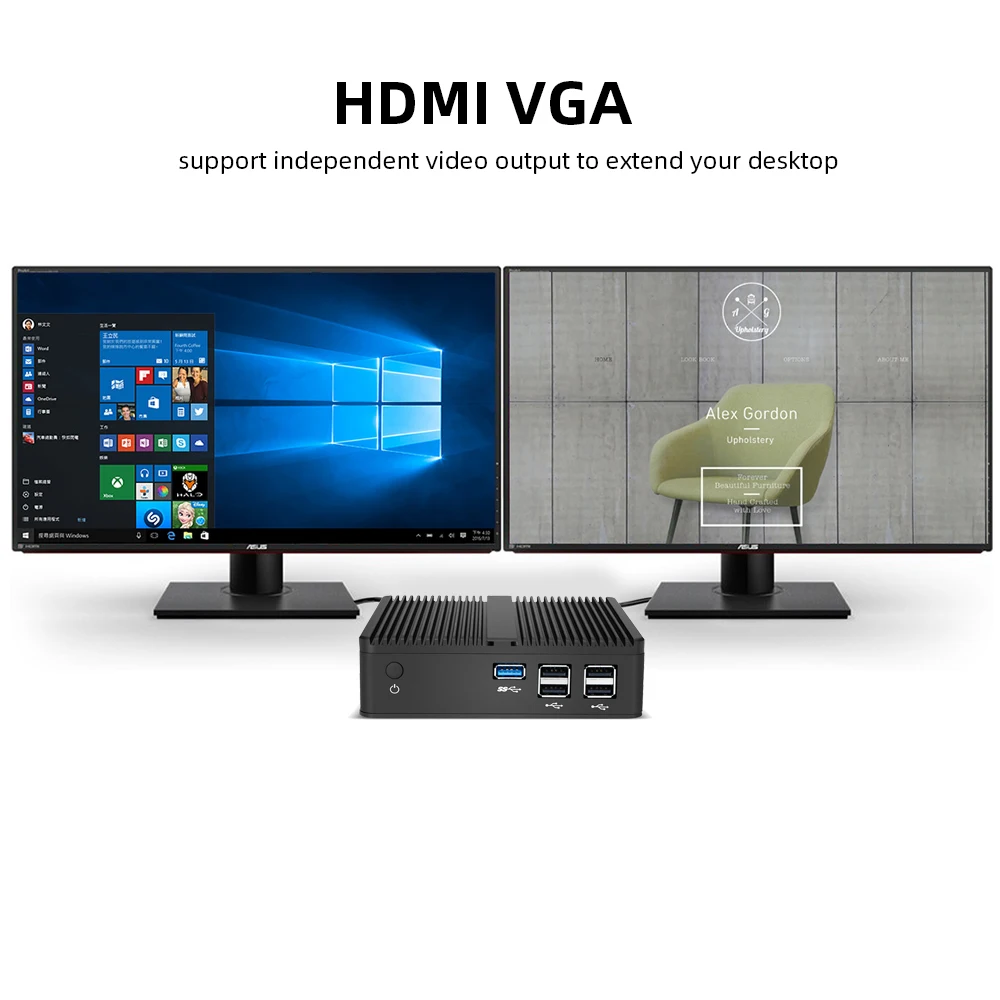 XCY-Mini PC sin ventilador, N2830 Intel Celeron, HDMI, VGA, pantalla Gigabit Ethernet 5x, USB, Compatible con WiFi, Windows 7/8/10, Linux - imagen 4