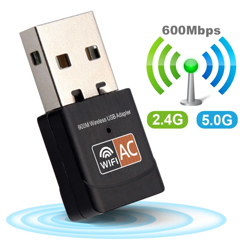 Adaptador WiFi USB inalámbrico de 600Mbps, Dongle, tarjeta de red para PC, banda Dual, adaptador de 5 Ghz, Lan, USB, receptor Ethernet
