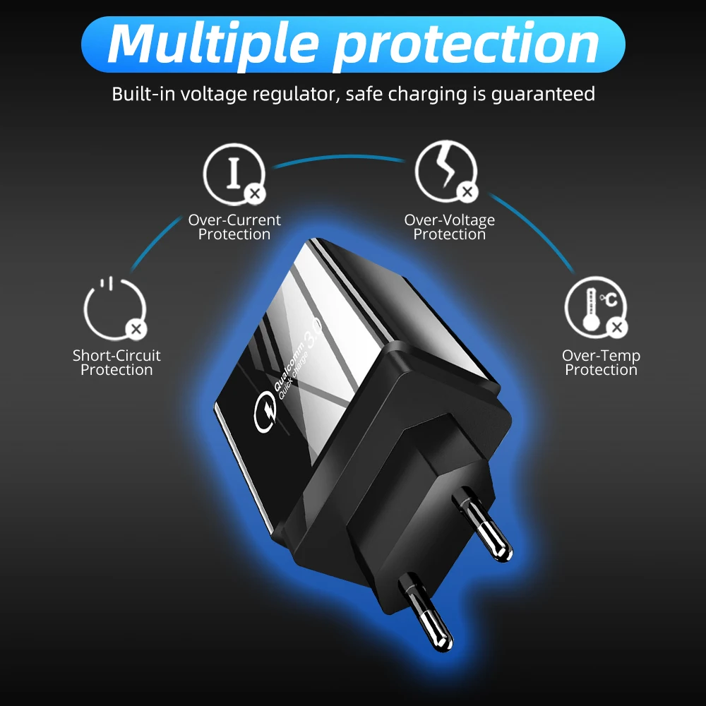 ANMONE-Adaptador de 4 puertos QC 3,0, Cargador rápido de pared para teléfono móvil, enchufe europeo, adaptador de viaje para iPhone, Samsung y Huawei - imagen 2