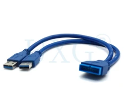 Cable de extensión USB de doble puerto, adaptador de 2 puertos USB 3,0, 3,0 A, macho A placa base, 20 pines, 19 pines