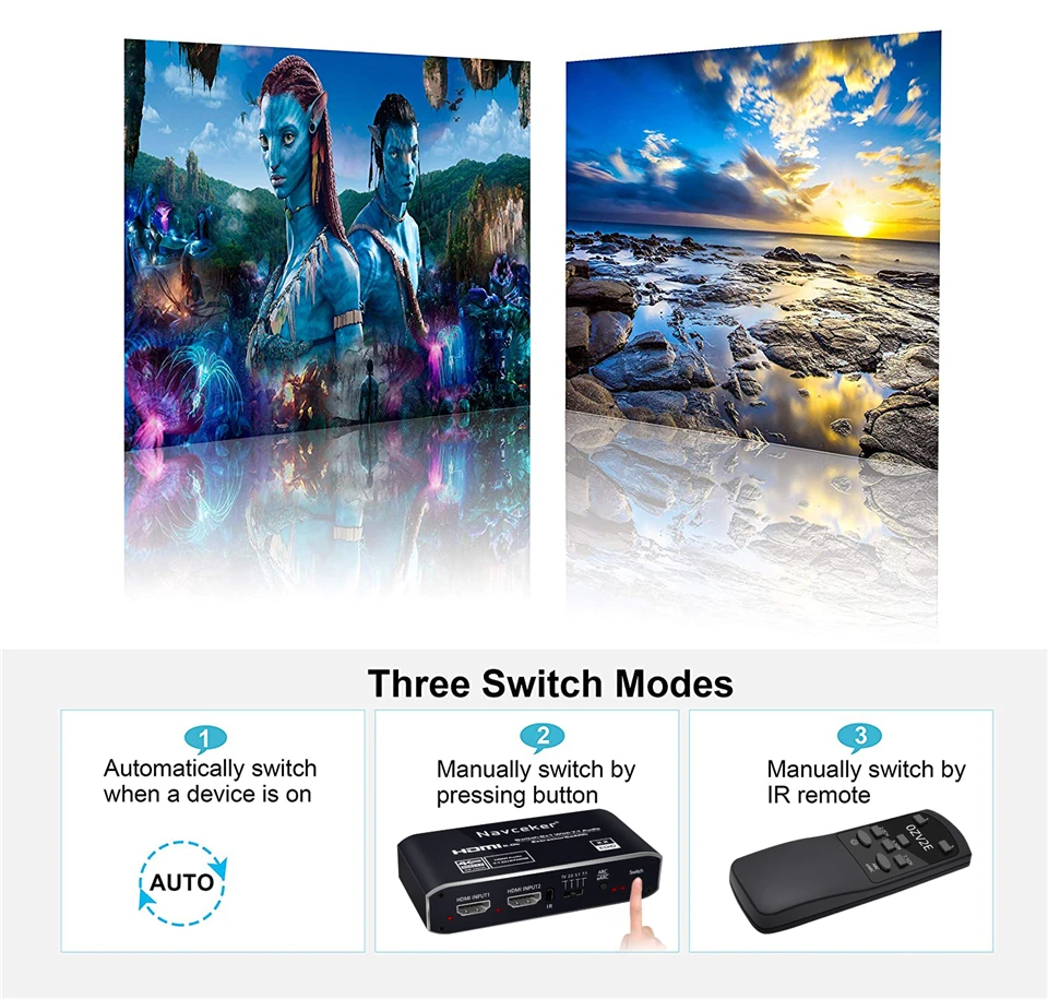 Interruptor con Extractor de Audio, 2x1, 4K, 120Hz, HDMI, ARC óptico, Toslink, HDMI 2,0, 4K, 60Hz, mando a distancia para Apple TV, PS4 - imagen 5