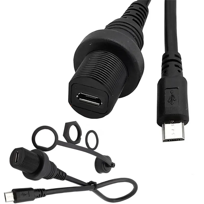 Cable impermeable Micro USB IP67, Cable de extensión de conector impermeable de montaje en Panel Micro-USB 2,0 de 5 pines IP 67 macho a hembra 0,3 m 1m - imagen 3
