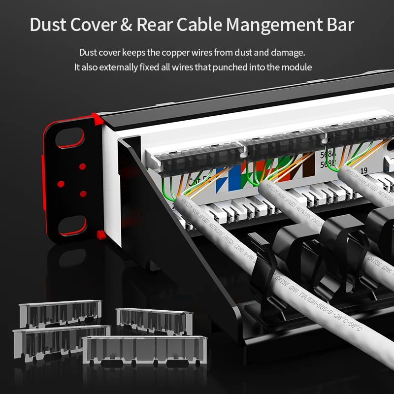 AMPCOM Premium Series CAT5e/6 Panel de conexión keystone de 24/48 puertos, montaje en rack -1/2U, 19 pulgadas, 568A/B, 50u Gold Pla - imagen 5