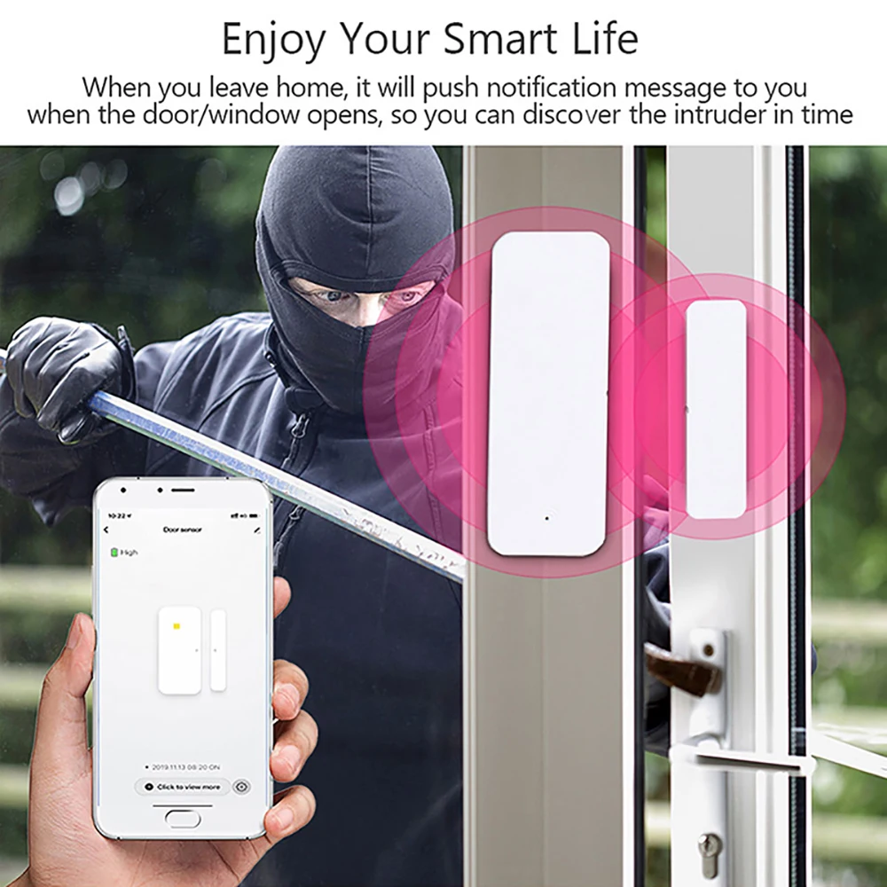Tuya WiFi Zigbee Sensor de puerta Sensor de contacto Detector abierto cerrado alarma de casa inteligente protección de seguridad funciona con Aleax Smart Life - imagen 3