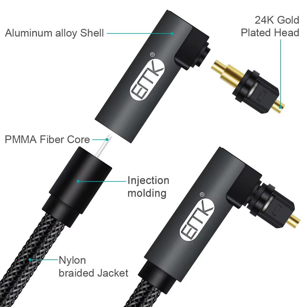EMK Cable Toslink SPDIF Óptico 5,1 90° para Blu-ray y Xbox - imagen 5