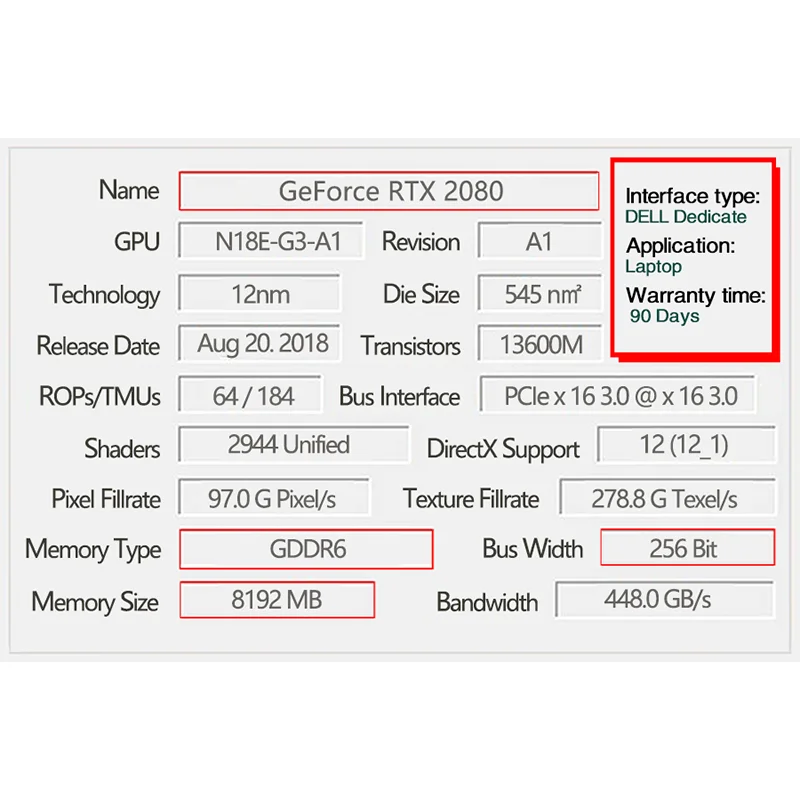 Tarjeta de vídeo VGA Original para ALIENWARE RTX2080 RTX2070 RTX2060 8G DDR5 Area-51m tarjeta gráfica - imagen 4