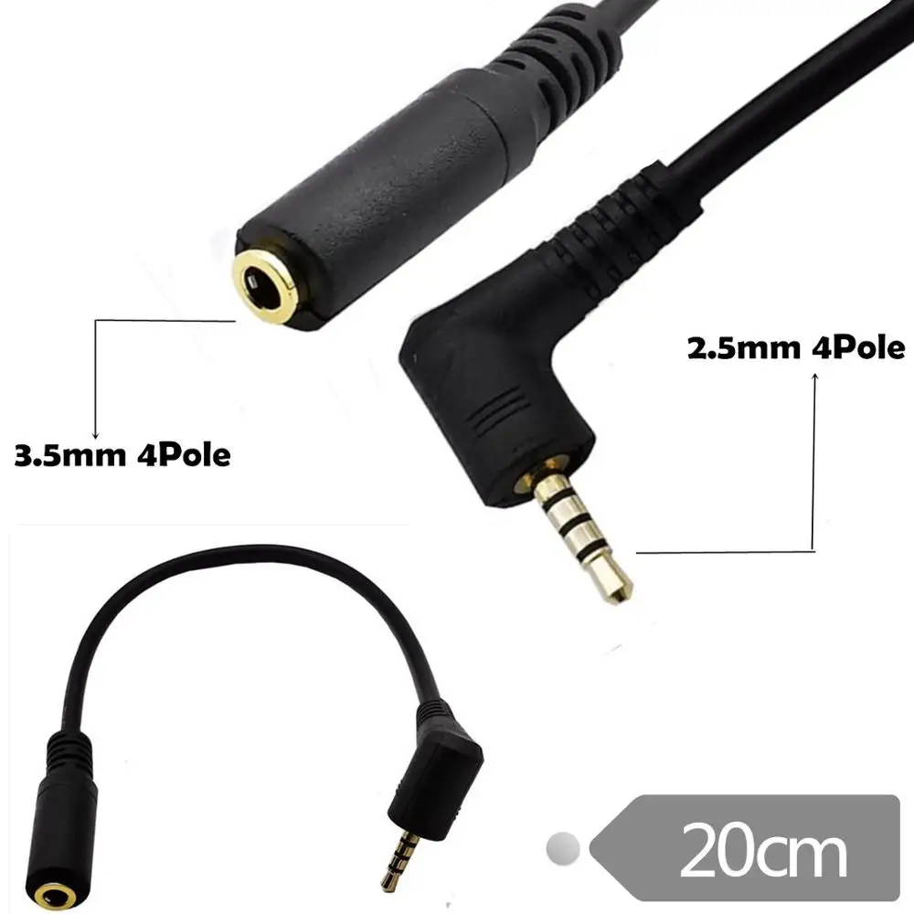 Enchufe macho de ángulo recto/recto de 2,5mm a conector hembra de 3,5mm, enchufe estéreo AUX Audio TRS, adaptador de corriente CC, longitud del Cable convertidor