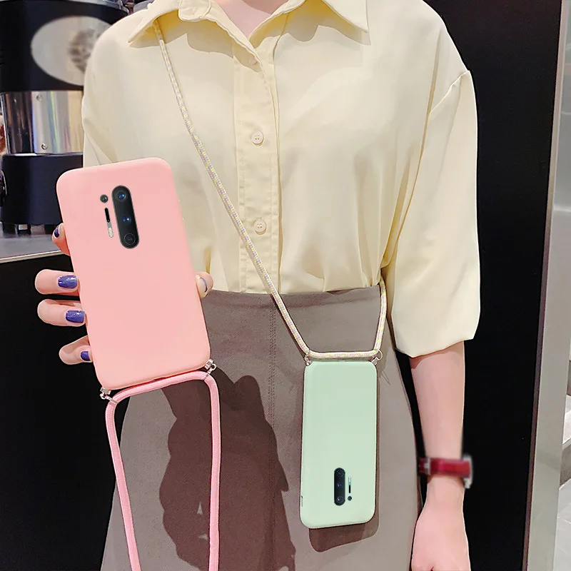 Para Oneplus 9 8 Pro 8 7T Pro 7T Funda de silicona líquida cuerda cruzada correa de mano mate suave cubierta a prueba de golpes para 1 + 8 8t 7t Funda - imagen 5