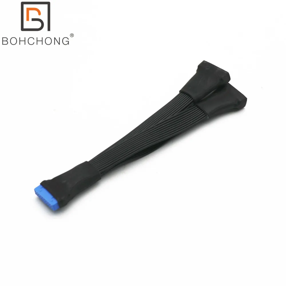 USB 3,0 19 pines/20 pines hembra a macho Y divisor extensión de placa base cable plano un arrastre dos DIY