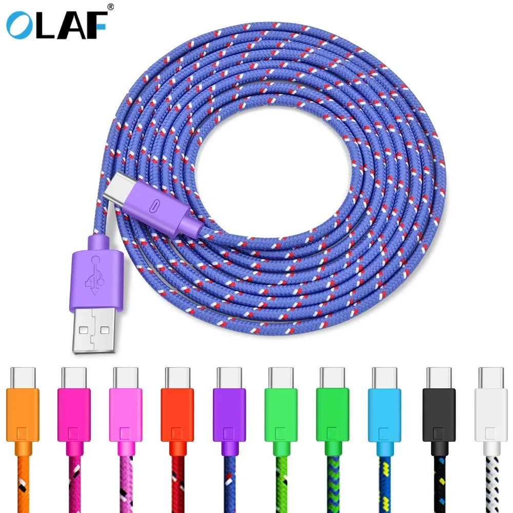 Cable USB tipo C trenzado de nailon OLAF, 1M, 2M, 3M, sincronización de datos, Cable USB C de carga rápida para Samsung S9 S10 Xiaomi mi9 mi8 Huawei tipo c - imagen 2