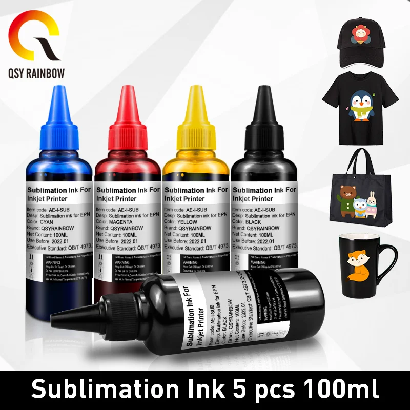 QSYRAINBOW 5 botellas de recarga de tinta de sublimación Universal 100ML para impresora de inyección de tinta Epson de escritorio Ecotank Workforce transferencia de calor