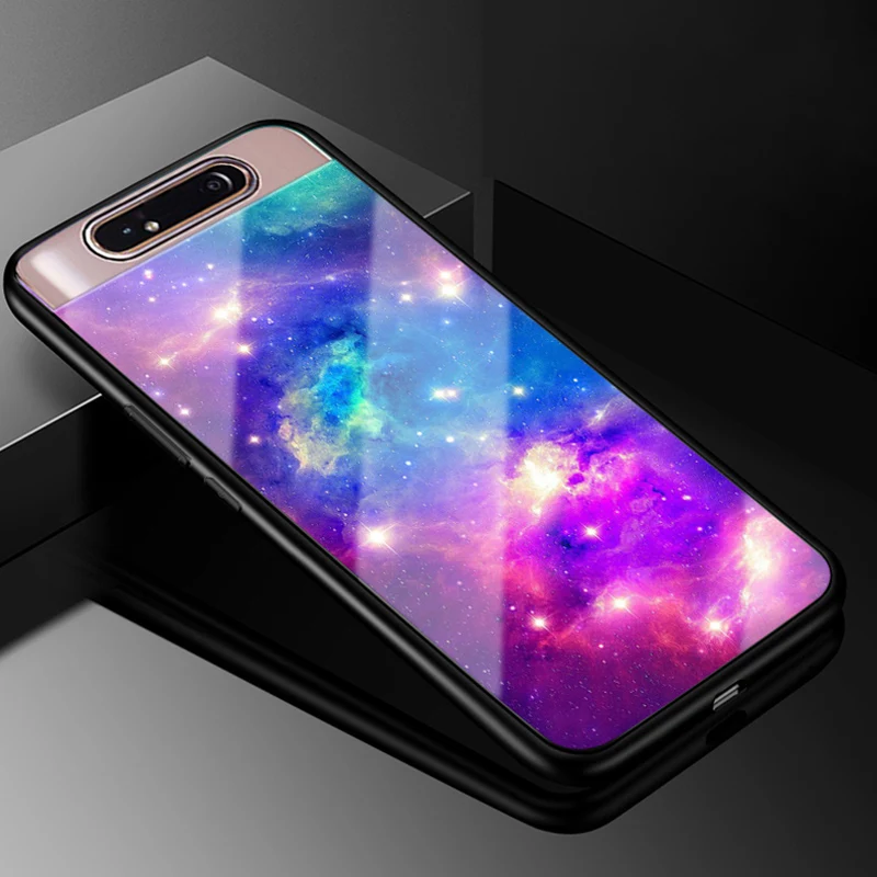 Funda de teléfono de vidrio duro para Samsung Galaxy A80, carcasa de TPU negra, parachoques para Samsung A80 Galaxy A80 A 80 2019, A805 - imagen 3