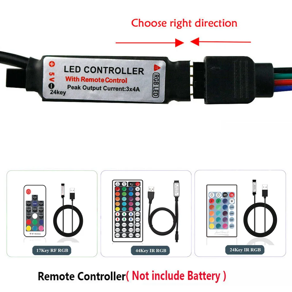 Controlador atenuador RGB de 4 pines, USB, 5V, 3 teclas, IR, 24 teclas, mando a distancia RF, 17 teclas, Control remoto inalámbrico, tira de luz RGB 2835 5050 - imagen 2