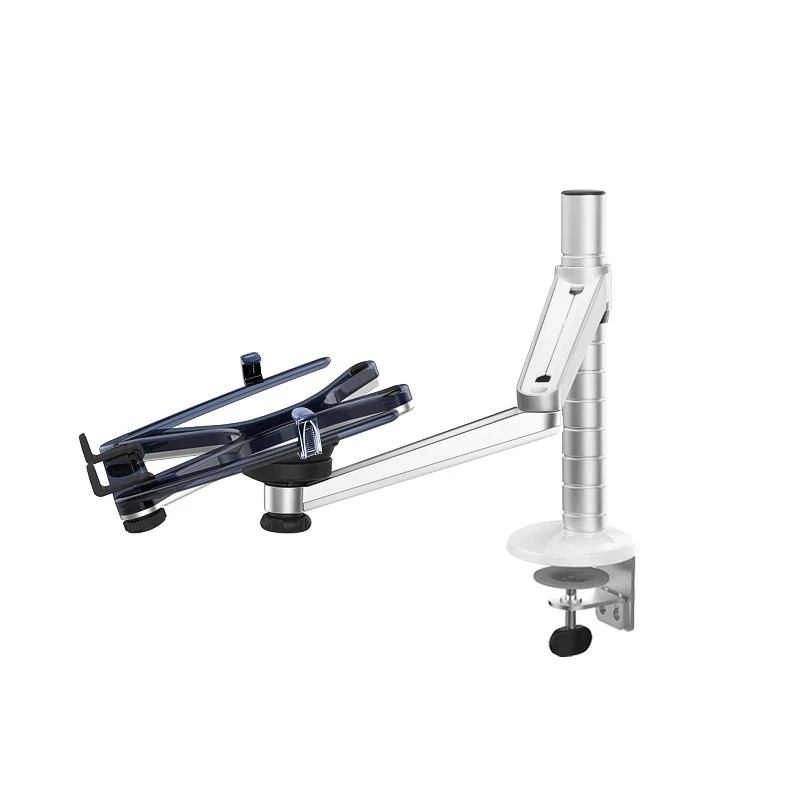 OA-1S aluminio doble brazo giratorio 10 "-15" soporte para ordenador portátil mesa 5 "-14" soporte para tableta almohadilla escritorio montaje agujero abrazadera base plata - imagen 3