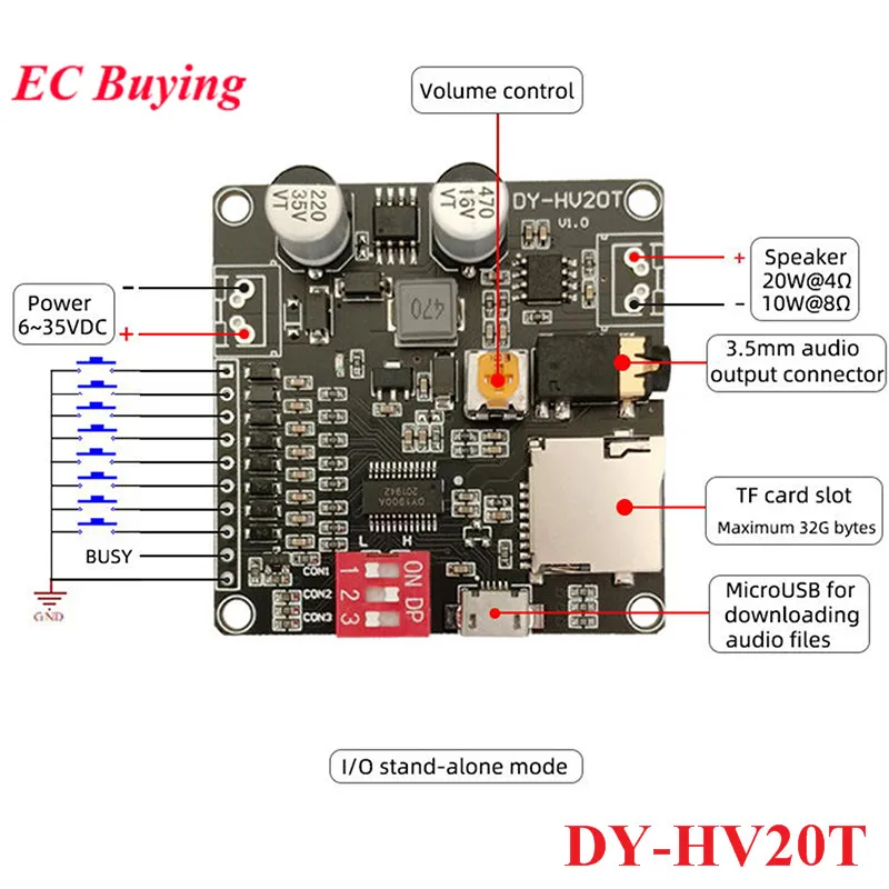 Módulo de reproducción de voz DY-SV17F DY-SV5W DY-SV8F DY-HV20T DY-HV8F DY-SV19R SV20F F5WL Reproductor de MP3 Placa amplificadora de disparo de E/S UART - imagen 4