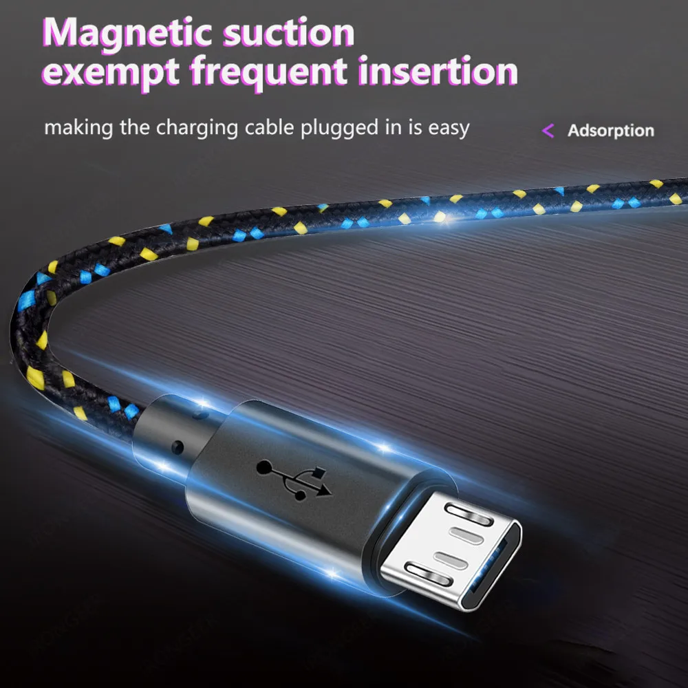 Cable Micro USB trenzado de nailon, 1m/2m/3m, sincronización de datos, Cable cargador USB para Samsung, HTC, Huawei, Xiaomi, tableta, Android, Cables de teléfono USB - imagen 5