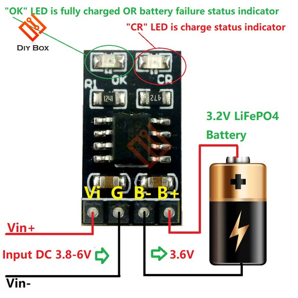 Módulo de cargador de batería LiFePO4 dedicado de 3,2 V 3,6 V 1A CV/CC con protección contra sobretensión recarga automática Mod de suspensión de baja potencia