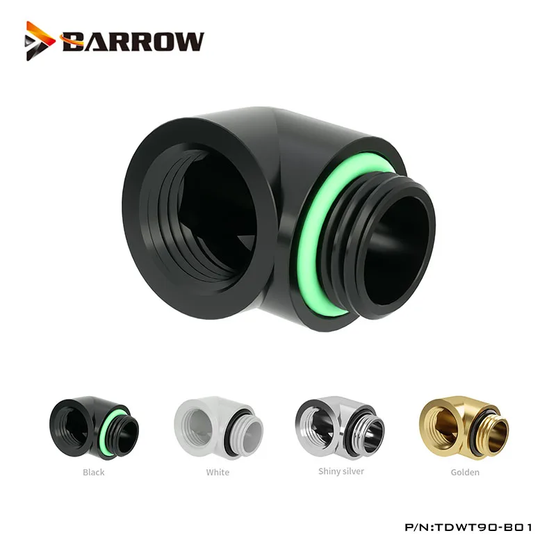Barrow Brass G1/4 codo de accesorios de 90 grados, adaptador de refrigeración por agua, accesorios de construcción de refrigeración por agua, TDWT90-B01 negro blanco plateado