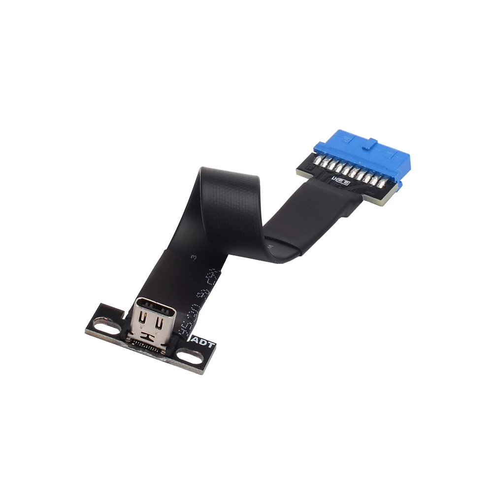 Cable de extensión plano USB 3,0 interno de 19 pines/20 pines a tipo C macho a hembra, codo aéreo FPV con soporte deflector PCI para ITX A4 - imagen 3