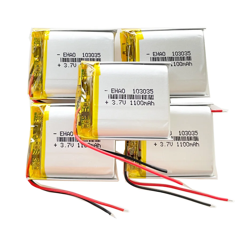 Batería recargable de polímero de litio Lipo 3,7, 5 piezas, 1100 V, 103035 mAh, para teléfono móvil, GPS, tableta, PC, cámara, DVD, grabadora Bluetooth