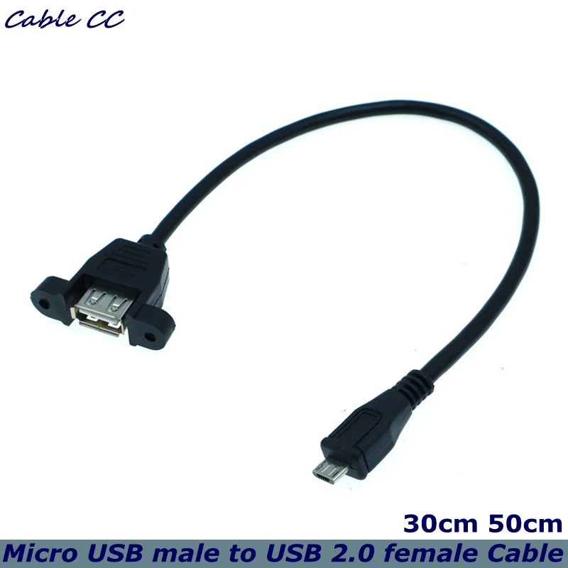 Cable Extensión USB 2.0 Hembra Micro Macho Conector Adaptador Bloqueo Agujero Tornillo Montaje Panel Ordenador 30cm - Vista principal del producto