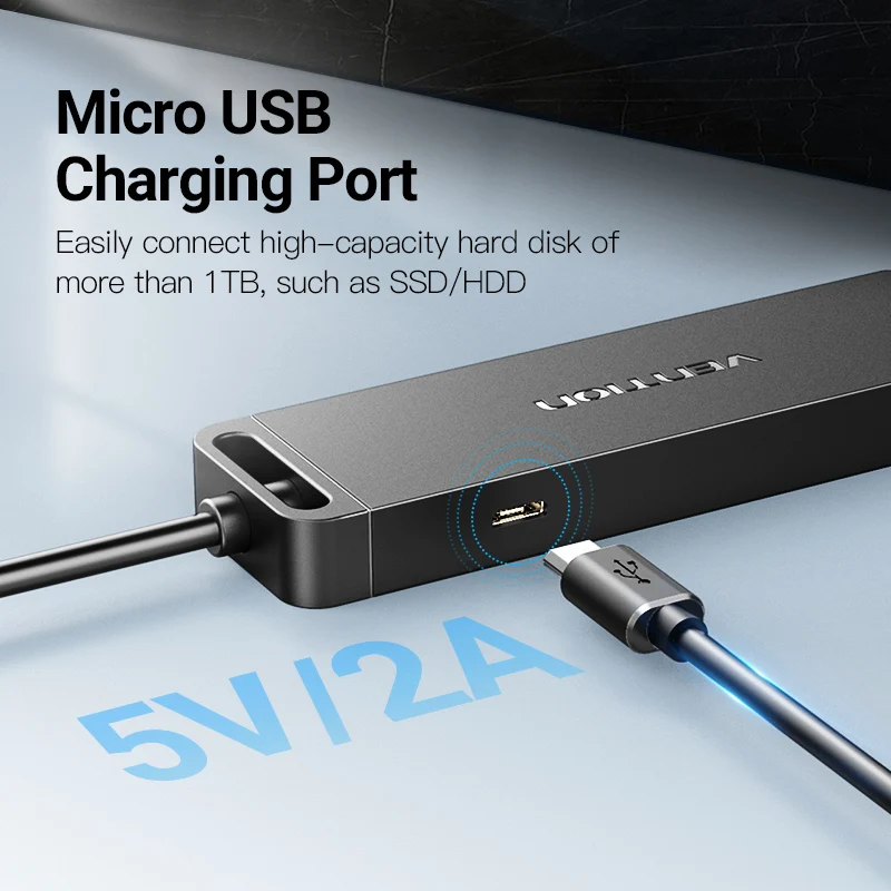 Vention USB HUB 4 puertos 3,0 2,0 divisor con puerto de alimentación Micro adaptador OTG alta velocidad múltiple para ordenador portátil teléfono - imagen 3