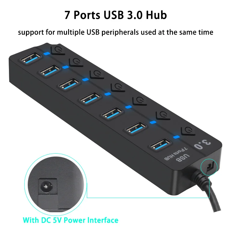 Hub USB 3.0 Múltiple con Interruptor – Adaptador PC - imagen 3