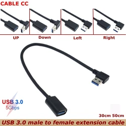 Cable de extensión USB 3.0 tipo A macho-hembra acodado 90°