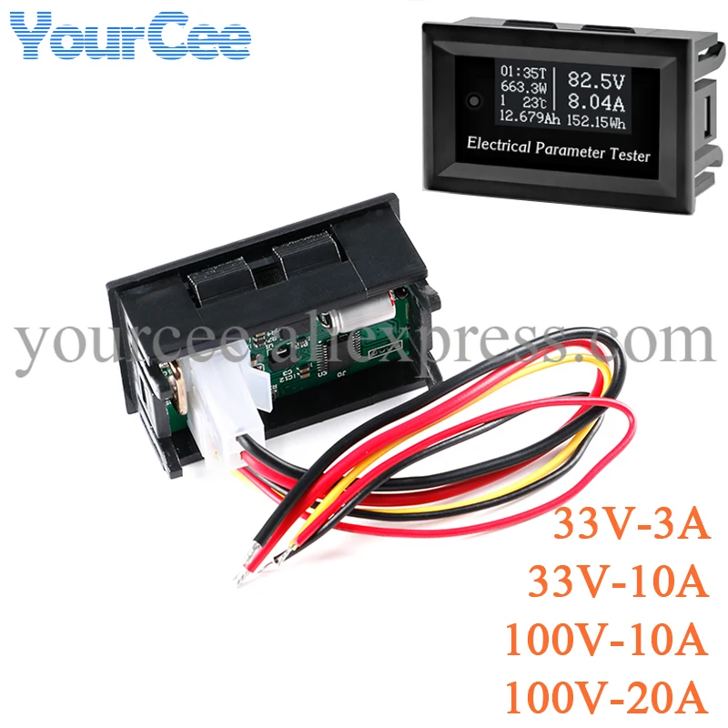 Probador multifunción OLED 33V 100V voltaje corriente tiempo temperatura capacidad voltímetro amperímetro medidor eléctrico pantalla blanca