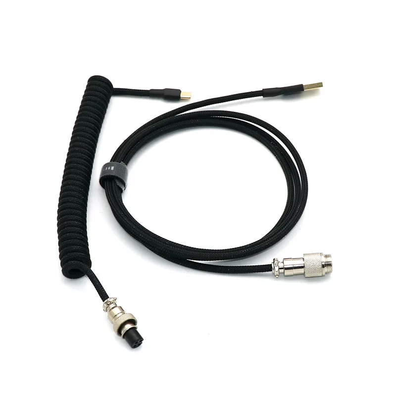 Angitu-Cable en espiral para teclado mecánico personalizado, Cable de datos USB tipo C, aviador GX12, negro y blanco - imagen 3