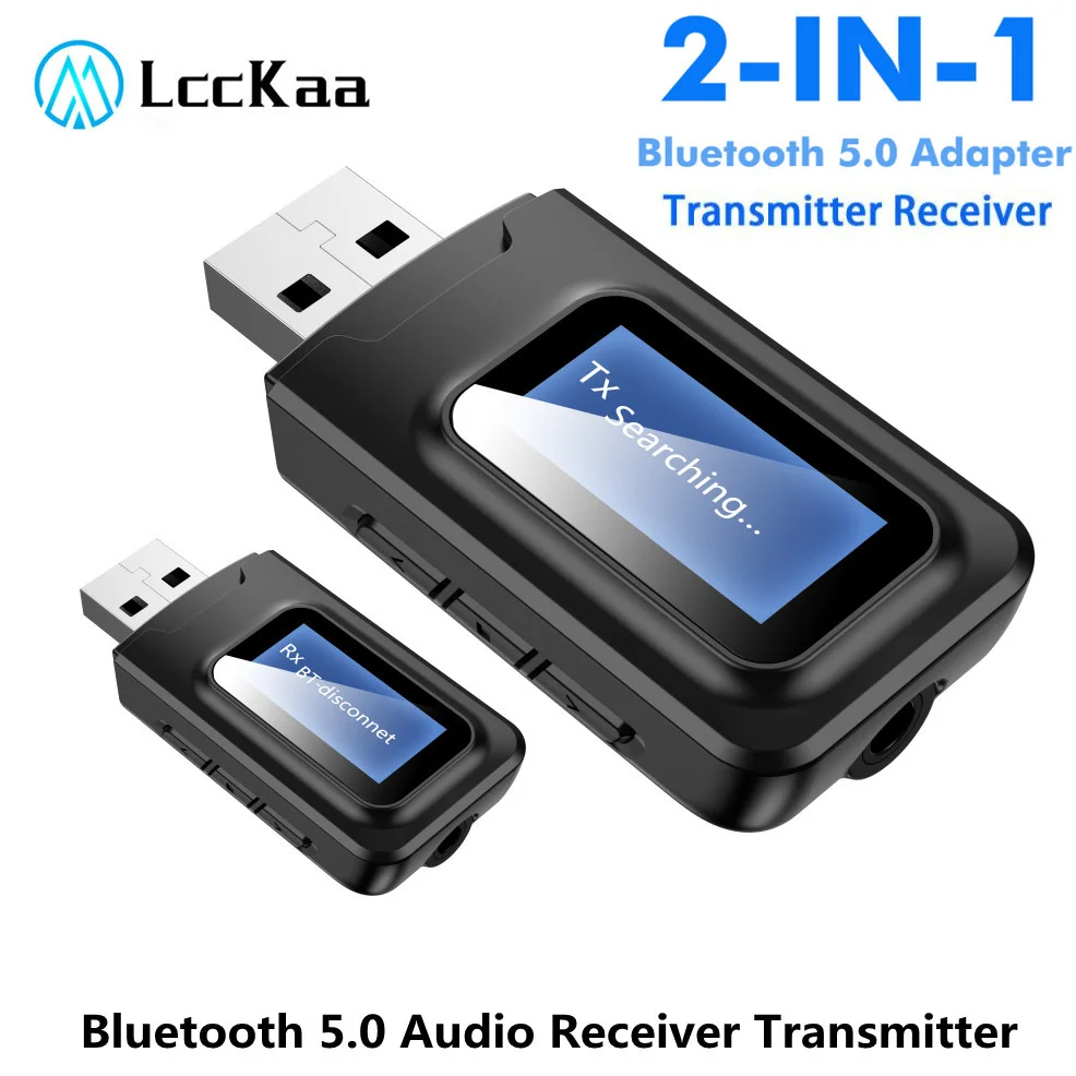 LccKaa-transmisor y receptor Bluetooth 5,0, adaptador de Audio inalámbrico con pantalla LCD EDR, 3,5 MM, 3,5 AUX, para coche, PC, auriculares, micrófono, TV