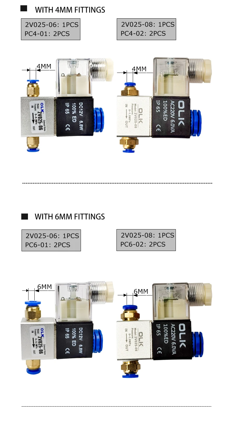 Pack de 10 unidades de válvulas solenoide 2V025-08/06