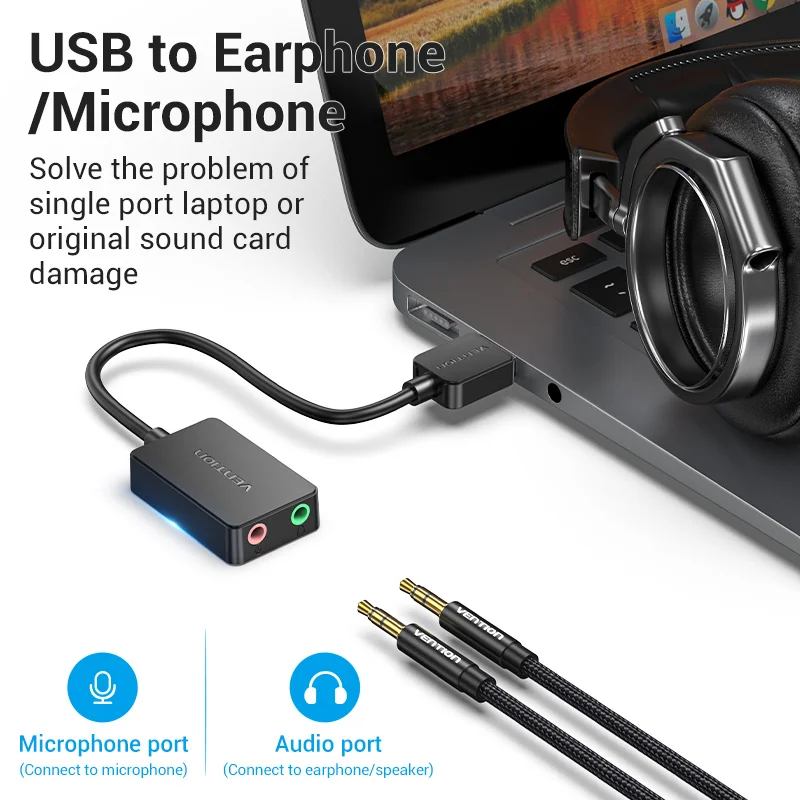 Vention Tarjeta Sonido USB Externa Audio 3,5mm PC PS4 Micrófono - imagen 3