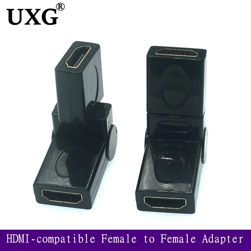 Adaptador chapado en oro HD A hembra, compatible con HDMI, 90, 180, rotación de ángulo recto de 360 grados, versión de datos HD, 1,4 V